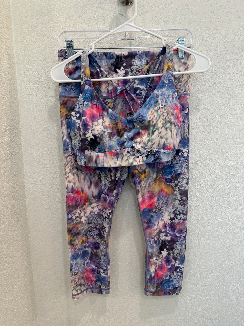 Athleta Multi-Color Floral Capri Leggings & Strappy Sports Bra Set